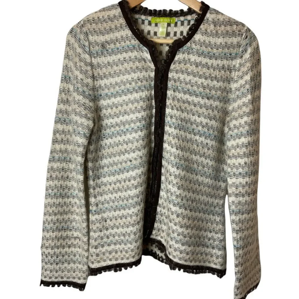 Sigrid Olsen Cream Multicolor Open Front Cardigan Sweater Size M - Picture 1 of 7